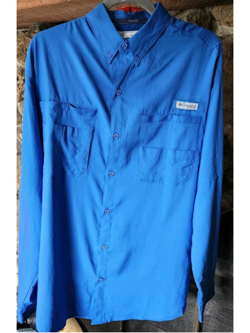 Columbia PFG Omni-Shade Mens Shirt Large Long Sleeves Vented Pockets Blue